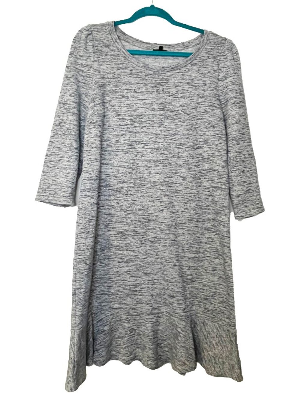 Talbots Gray Marled Knit Dress Large Soft Ruffle Hem Casual Shift Dress